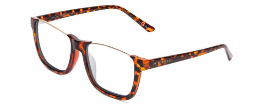 Profile View of Prive Revaux Cadiz Designer Reading Eye Glasses in Soft Tortoise Havana Auburn Brown Gold Unisex Rectangle Full Rim Acetate 53 mm
