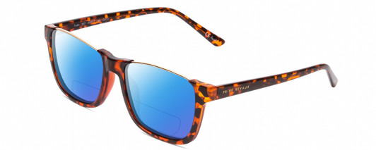 Profile View of Prive Revaux Cadiz Designer Polarized Reading Sunglasses with Custom Cut Powered Blue Mirror Lenses in Soft Tortoise Havana Auburn Brown Gold Unisex Rectangle Full Rim Acetate 53 mm