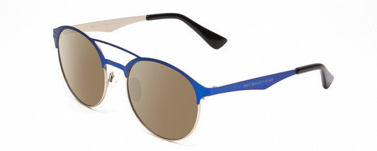 Profile View of Prive Revaux Laguna Designer Polarized Sunglasses with Custom Cut Amber Brown Lenses in Matte Royal Blue/Silver/Black Unisex Aviator Full Rim Metal 52 mm