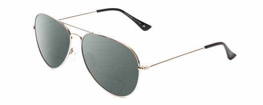 Profile View of Prive Revaux Commando Designer Polarized Reading Sunglasses with Custom Cut Powered Smoke Grey Lenses in Palladium Silver/Black Unisex Aviator Full Rim Metal 60 mm