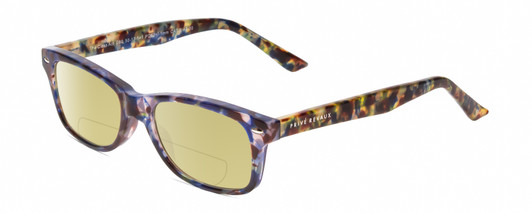 Profile View of Prive Revaux Class Act Designer Polarized Reading Sunglasses with Custom Cut Powered Sun Flower Yellow Lenses in Ocean Blue Crystal Tortoise Havana  Ladies Oval Full Rim Acetate 48 mm