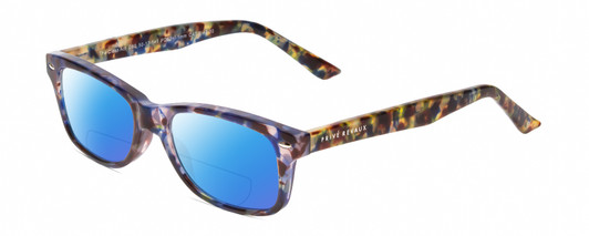 Profile View of Prive Revaux Class Act Designer Polarized Reading Sunglasses with Custom Cut Powered Blue Mirror Lenses in Ocean Blue Crystal Tortoise Havana  Ladies Oval Full Rim Acetate 48 mm