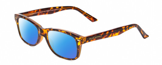 Profile View of Prive Revaux Class Act Designer Polarized Sunglasses with Custom Cut Blue Mirror Lenses in Toffee Brown Crystal Tortoise Havana Ladies Oval Full Rim Acetate 48 mm