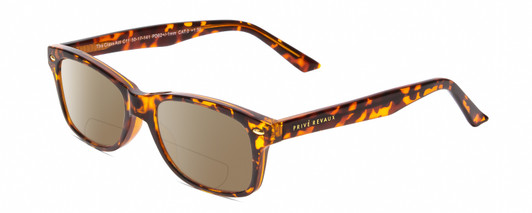 Profile View of Prive Revaux Class Act Designer Polarized Reading Sunglasses with Custom Cut Powered Amber Brown Lenses in Toffee Brown Crystal Tortoise Havana Ladies Oval Full Rim Acetate 48 mm