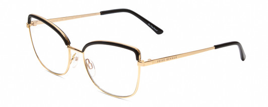 Profile View of Prive Revaux Copycat Designer Blue Light Blocking Eyeglasses in Caviar Black/Gold Ladies Cateye Full Rim Metal 55 mm