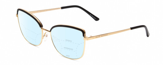 Profile View of Prive Revaux Copycat Designer Progressive Lens Blue Light Blocking Eyeglasses in Caviar Black/Gold Ladies Cateye Full Rim Metal 55 mm
