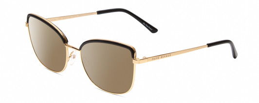 Profile View of Prive Revaux Copycat Designer Polarized Sunglasses with Custom Cut Amber Brown Lenses in Caviar Black/Gold Ladies Cateye Full Rim Metal 55 mm
