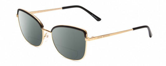 Profile View of Prive Revaux Copycat Designer Polarized Reading Sunglasses with Custom Cut Powered Smoke Grey Lenses in Caviar Black/Gold Ladies Cateye Full Rim Metal 55 mm
