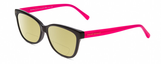 Profile View of Prive Revaux Good Notes Designer Polarized Reading Sunglasses with Custom Cut Powered Sun Flower Yellow Lenses in Caviar Black Bubblegum Pink Ladies Cateye Full Rim Acetate 56 mm
