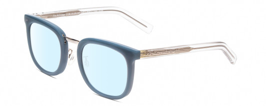 Profile View of Prive Revaux Alchemist Designer Blue Light Blocking Eyeglasses in Teal Stone Blue/Clear Crystal Unisex Square Full Rim Acetate 50 mm