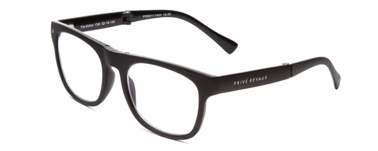 Profile View of Prive Revaux Editor FOLDING Designer Blue Light Blocking Eyeglasses in Caviar Black Unisex Classic Full Rim Acetate 52 mm