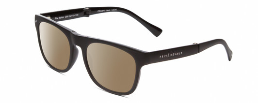 Profile View of Prive Revaux Editor FOLDING Designer Polarized Sunglasses with Custom Cut Amber Brown Lenses in Caviar Black Unisex Classic Full Rim Acetate 52 mm