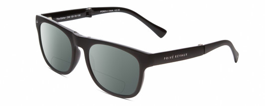 Profile View of Prive Revaux Editor FOLDING Designer Polarized Reading Sunglasses with Custom Cut Powered Smoke Grey Lenses in Caviar Black Unisex Classic Full Rim Acetate 52 mm