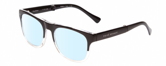 Profile View of Prive Revaux Editor FOLDING Designer Blue Light Blocking Eyeglasses in Caviar Black Crystal Fade Unisex Classic Full Rim Acetate 52 mm