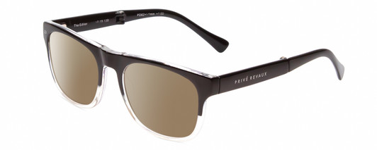 Profile View of Prive Revaux Editor FOLDING Designer Polarized Sunglasses with Custom Cut Amber Brown Lenses in Caviar Black Crystal Fade Unisex Classic Full Rim Acetate 52 mm