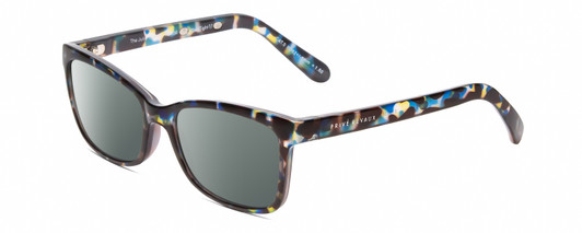 Profile View of Prive Revaux Julie Designer Polarized Sunglasses with Custom Cut Smoke Grey Lenses in Sapphire Blue Yellow Tortoise  Ladies Cateye Full Rim Acetate 50 mm