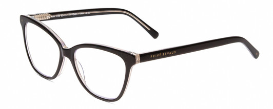 Profile View of Prive Revaux Poet Designer Progressive Lens Blue Light Blocking Eyeglasses in Caviar Black/Clear Crystal Ladies Cateye Full Rim Acetate 52 mm