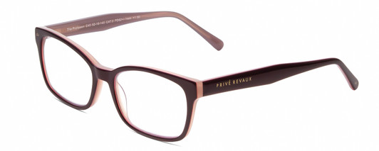 Profile View of Prive Revaux Professor Designer Blue Light Blocking Eyeglasses in Burgundy Red/Light Pink Ladies Rectangle Full Rim Acetate 52 mm