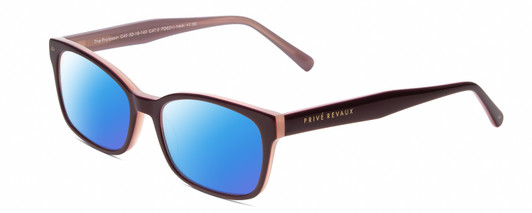 Profile View of Prive Revaux Professor Designer Polarized Sunglasses with Custom Cut Blue Mirror Lenses in Burgundy Red/Light Pink Ladies Rectangle Full Rim Acetate 52 mm