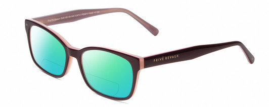 Profile View of Prive Revaux Professor Designer Polarized Reading Sunglasses with Custom Cut Powered Green Mirror Lenses in Burgundy Red/Light Pink Ladies Rectangle Full Rim Acetate 52 mm