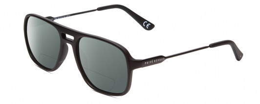 Profile View of Prive Revaux 3.0.5 Designer Polarized Reading Sunglasses with Custom Cut Powered Smoke Grey Lenses in Matte Caviar Black/Gunmetal Unisex Aviator Full Rim Acetate 56 mm
