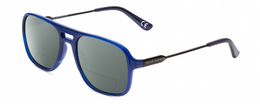 Profile View of Prive Revaux 3.0.5 Designer Polarized Reading Sunglasses with Custom Cut Powered Smoke Grey Lenses in Midnight Crystal Blue/Gunmetal Unisex Aviator Full Rim Acetate 56 mm