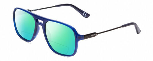 Profile View of Prive Revaux 3.0.5 Designer Polarized Reading Sunglasses with Custom Cut Powered Green Mirror Lenses in Midnight Crystal Blue/Gunmetal Unisex Aviator Full Rim Acetate 56 mm