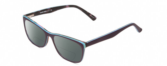 Profile View of Marie Claire MC6211 Designer Polarized Reading Sunglasses with Custom Cut Powered Smoke Grey Lenses in Matte Plum Purple Sky Blue Tortoise Ladies Panthos Full Rim Acetate 53 mm