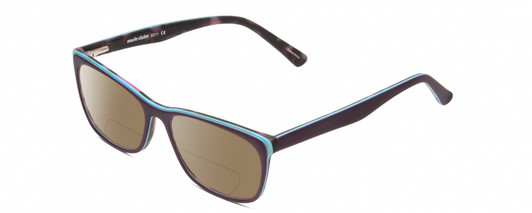 Profile View of Marie Claire MC6211 Designer Polarized Reading Sunglasses with Custom Cut Powered Amber Brown Lenses in Matte Plum Purple Sky Blue Tortoise Ladies Panthos Full Rim Acetate 53 mm