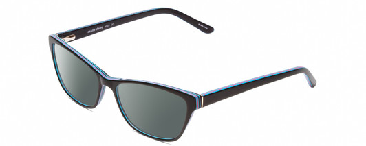 Profile View of Marie Claire MC6223 Designer Polarized Sunglasses with Custom Cut Smoke Grey Lenses in Gloss Black Sky Blue Pink Layer Ladies Cat Eye Full Rim Acetate 54 mm