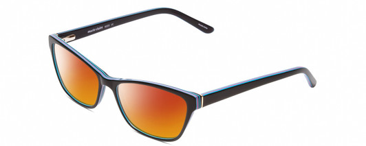 Profile View of Marie Claire MC6223 Designer Polarized Sunglasses with Custom Cut Red Mirror Lenses in Gloss Black Sky Blue Pink Layer Ladies Cat Eye Full Rim Acetate 54 mm