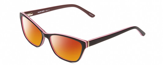 Profile View of Marie Claire MC6223 Designer Polarized Sunglasses with Custom Cut Red Mirror Lenses in Gloss Black Wine Red Pink White Layer Ladies Cat Eye Full Rim Acetate 54 mm