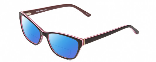 Profile View of Marie Claire MC6223 Designer Polarized Reading Sunglasses with Custom Cut Powered Blue Mirror Lenses in Gloss Black Wine Red Pink White Layer Ladies Cat Eye Full Rim Acetate 54 mm