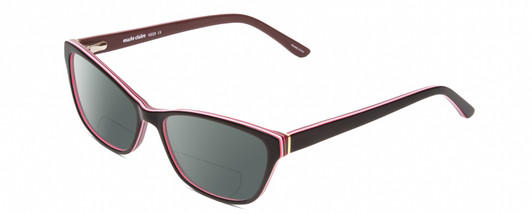 Profile View of Marie Claire MC6223 Designer Polarized Reading Sunglasses with Custom Cut Powered Smoke Grey Lenses in Gloss Black Wine Red Pink White Layer Ladies Cat Eye Full Rim Acetate 54 mm