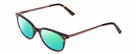 Profile View of Esquire EQ1503 Designer Polarized Reading Sunglasses with Custom Cut Powered Green Mirror Lenses in Tortoise Havana Brown Gold Unisex Oval Full Rim Acetate 50 mm