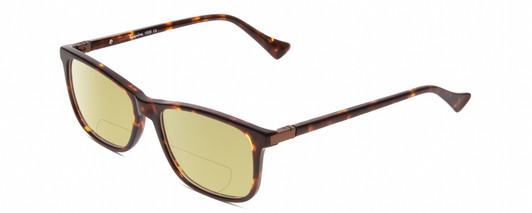Profile View of Esquire EQ1509 Designer Polarized Reading Sunglasses with Custom Cut Powered Sun Flower Yellow Lenses in Tortoise Havana Brown Gold Mens Rectangular Full Rim Acetate 54 mm