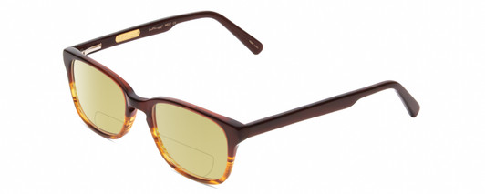 Profile View of Ernest Hemingway H4657 Designer Polarized Reading Sunglasses with Custom Cut Powered Sun Flower Yellow Lenses in Tortoise Havana Brown Gold Unisex Rectangular Full Rim Acetate 49 mm