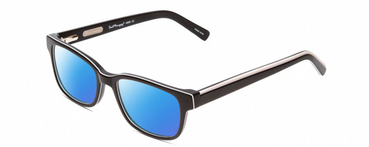 Profile View of Ernest Hemingway H4689 Designer Polarized Sunglasses with Custom Cut Blue Mirror Lenses in Black White Mens Square Full Rim Acetate 49 mm