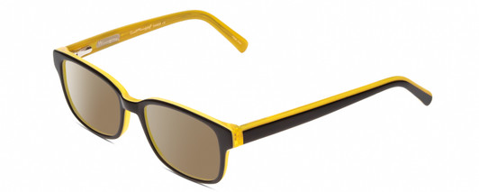 Profile View of Ernest Hemingway H4689 Designer Polarized Sunglasses with Custom Cut Amber Brown Lenses in Black Yellow Mens Rectangular Full Rim Acetate 49 mm