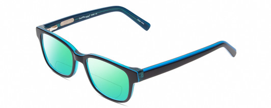 Profile View of Ernest Hemingway H4689 Designer Polarized Reading Sunglasses with Custom Cut Powered Green Mirror Lenses in Blue Mens Square Full Rim Acetate 49 mm