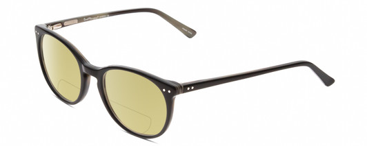 Profile View of Ernest Hemingway H4699 Designer Polarized Reading Sunglasses with Custom Cut Powered Sun Flower Yellow Lenses in Black Olive Green Unisex Square Full Rim Acetate 51 mm