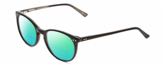 Profile View of Ernest Hemingway H4699 Designer Polarized Reading Sunglasses with Custom Cut Powered Green Mirror Lenses in Black Olive Green Unisex Square Full Rim Acetate 51 mm