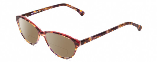 Profile View of Marie Claire MC6201 Designer Polarized Reading Sunglasses with Custom Cut Powered Amber Brown Lenses in Tortoise Havana Red Ladies Cat Eye Full Rim Acetate 53 mm