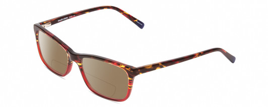 Profile View of Marie Claire MC6222 Designer Polarized Reading Sunglasses with Custom Cut Powered Amber Brown Lenses in Tortoise Havana Red Ladies Rectangular Full Rim Acetate 53 mm