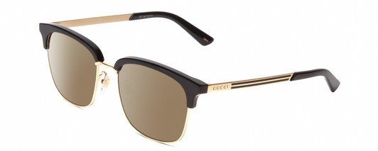 Profile View of Gucci GG0697S Designer Polarized Sunglasses with Custom Cut Amber Brown Lenses in Black Gold Unisex Panthos Full Rim Metal 55 mm