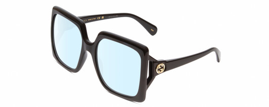 Profile View of Gucci GG0876S Designer Blue Light Blocking Eyeglasses in Gloss Black Gold Logo Ladies Square Full Rim Acetate 60 mm