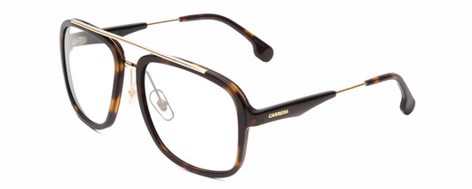 Profile View of Carrera 133-S Designer Blue Light Blocking Eyeglasses in Tortoise Havana Gold Brown Unisex Pilot Full Rim Acetate 57 mm