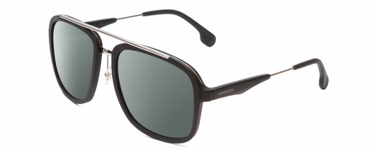 Profile View of Carrera 133-S Designer Polarized Sunglasses with Custom Cut Smoke Grey Lenses in Matte Black Ruthenium Silver Unisex Pilot Full Rim Acetate 57 mm