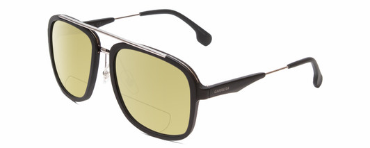 Profile View of Carrera 133-S Designer Polarized Reading Sunglasses with Custom Cut Powered Sun Flower Yellow Lenses in Matte Black Ruthenium Silver Unisex Pilot Full Rim Acetate 57 mm