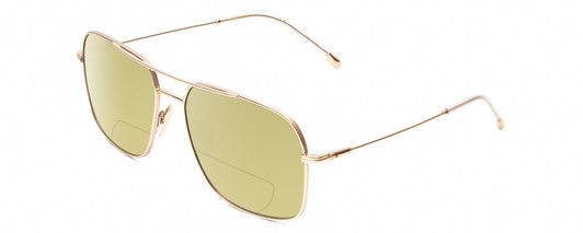 Profile View of Carrera 247-S Designer Polarized Reading Sunglasses with Custom Cut Powered Sun Flower Yellow Lenses in Gold Satin Unisex Pilot Full Rim Titanium 58 mm